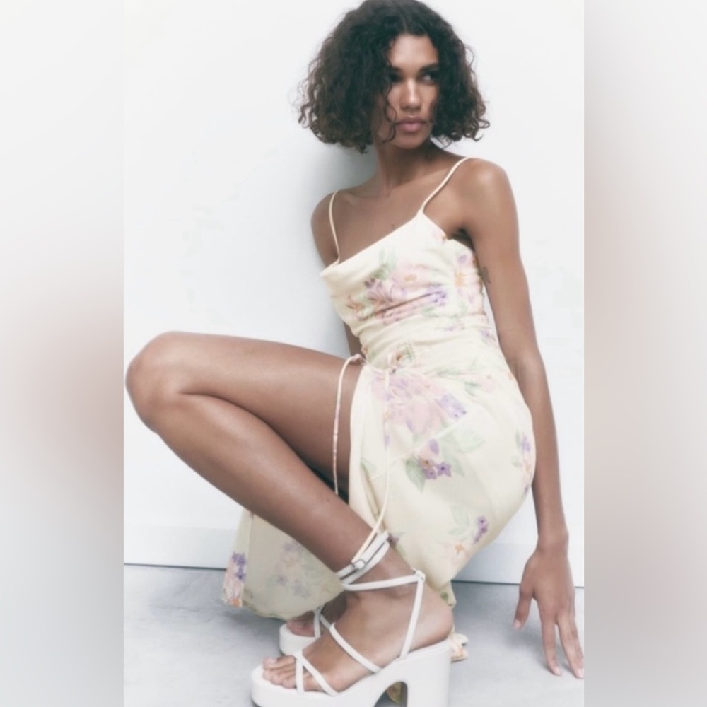 Zara Cream Floral Midi Dress